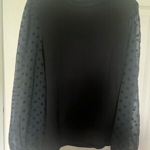 LOFT Black Sheer Polka Dot Sleeve Top